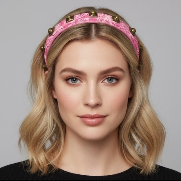 ETRO Milano Pink Paisley Leather Studded Headband + Dust Bag main image 4